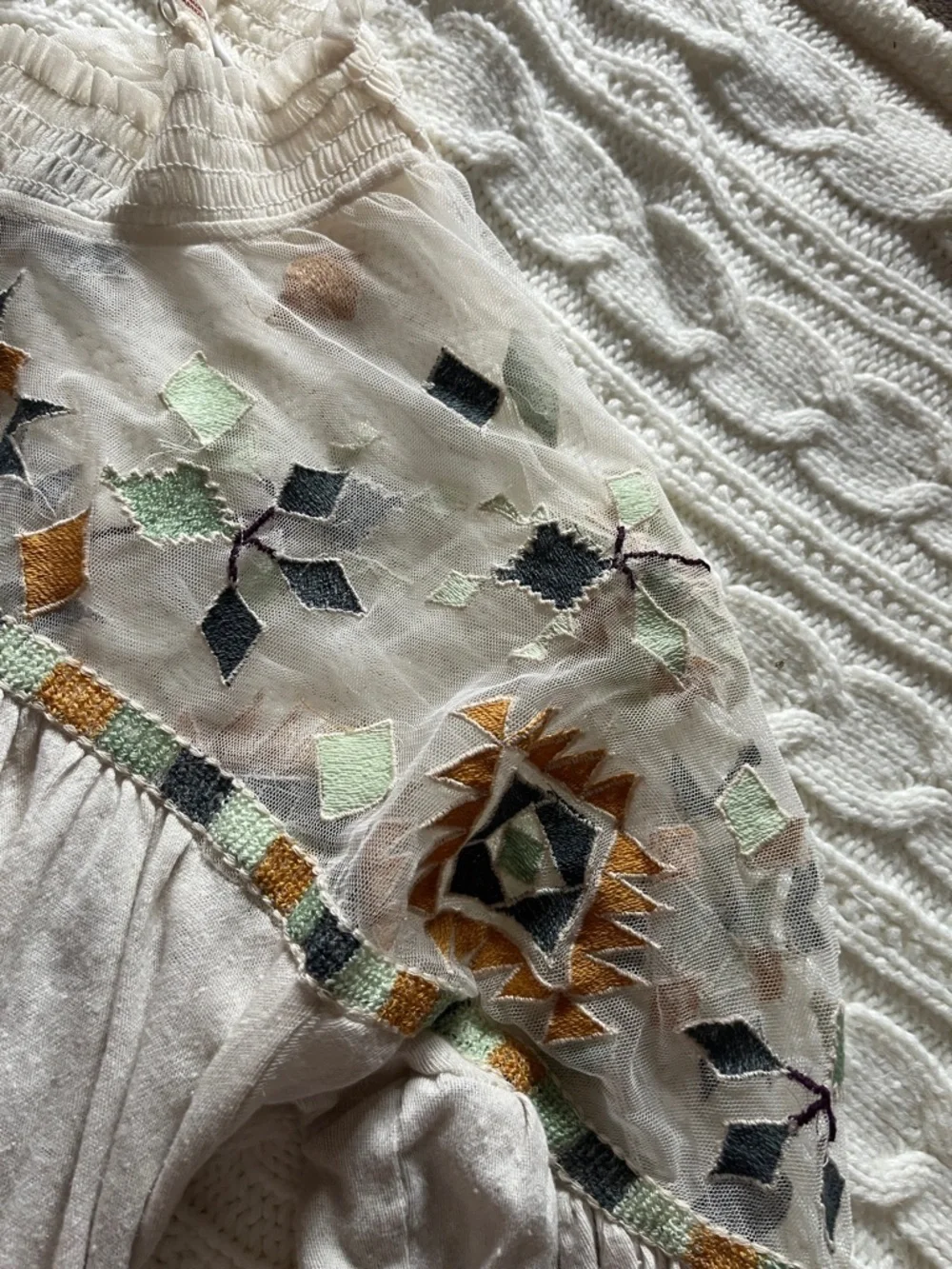 Free People Cream with Multicolor Embroidered